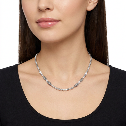 EXCLUSIVELY OURS! Sterling Silver White Mother of Pearl Barrel Bead Necklace, 17 to 20 Inches