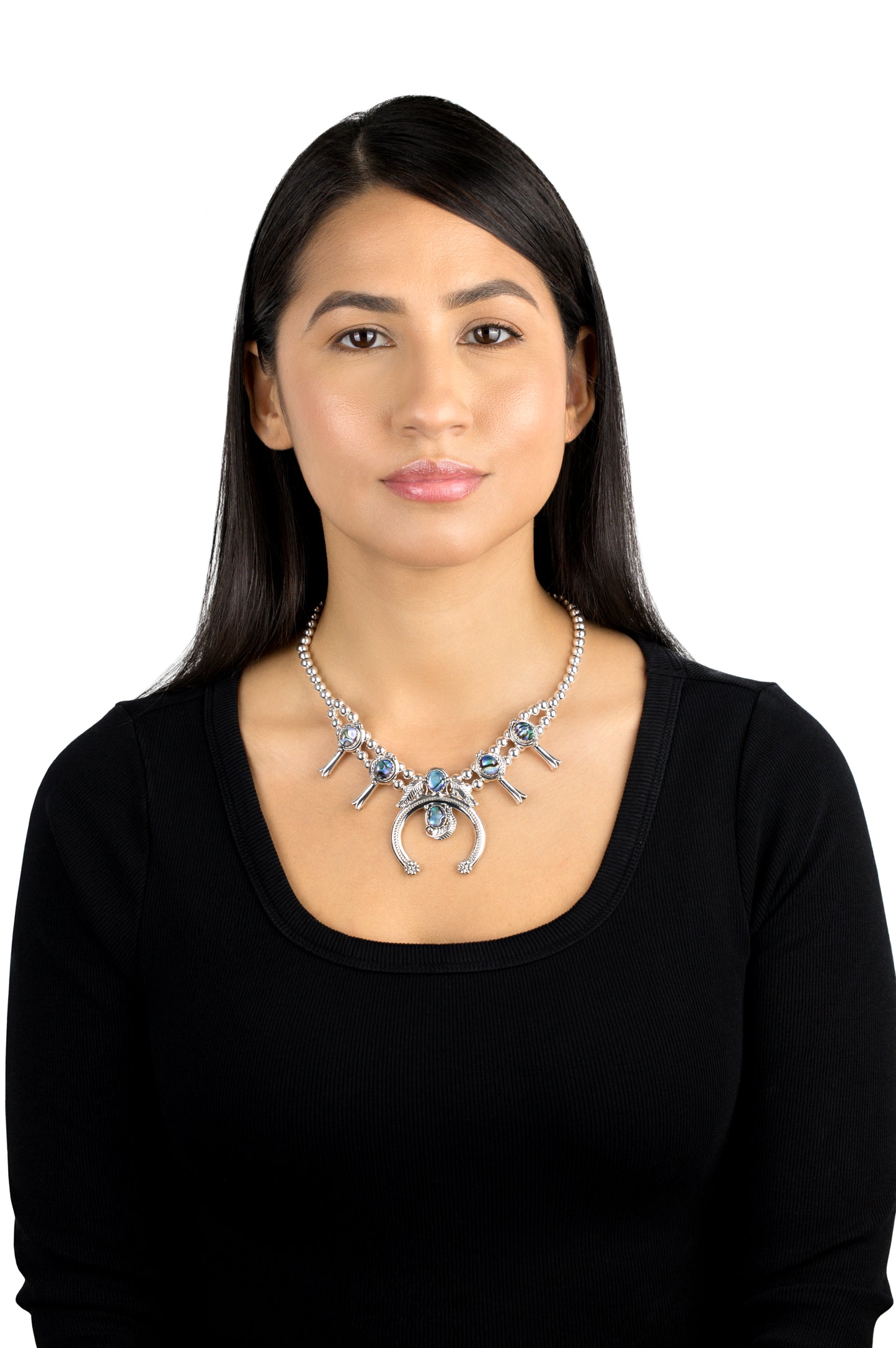 Sterling Silver Abalone Shell Squash Blossom Necklace, 17 to 20 Inches