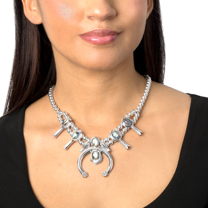 Sterling Silver Abalone Shell Squash Blossom Necklace, 17 to 20 Inches