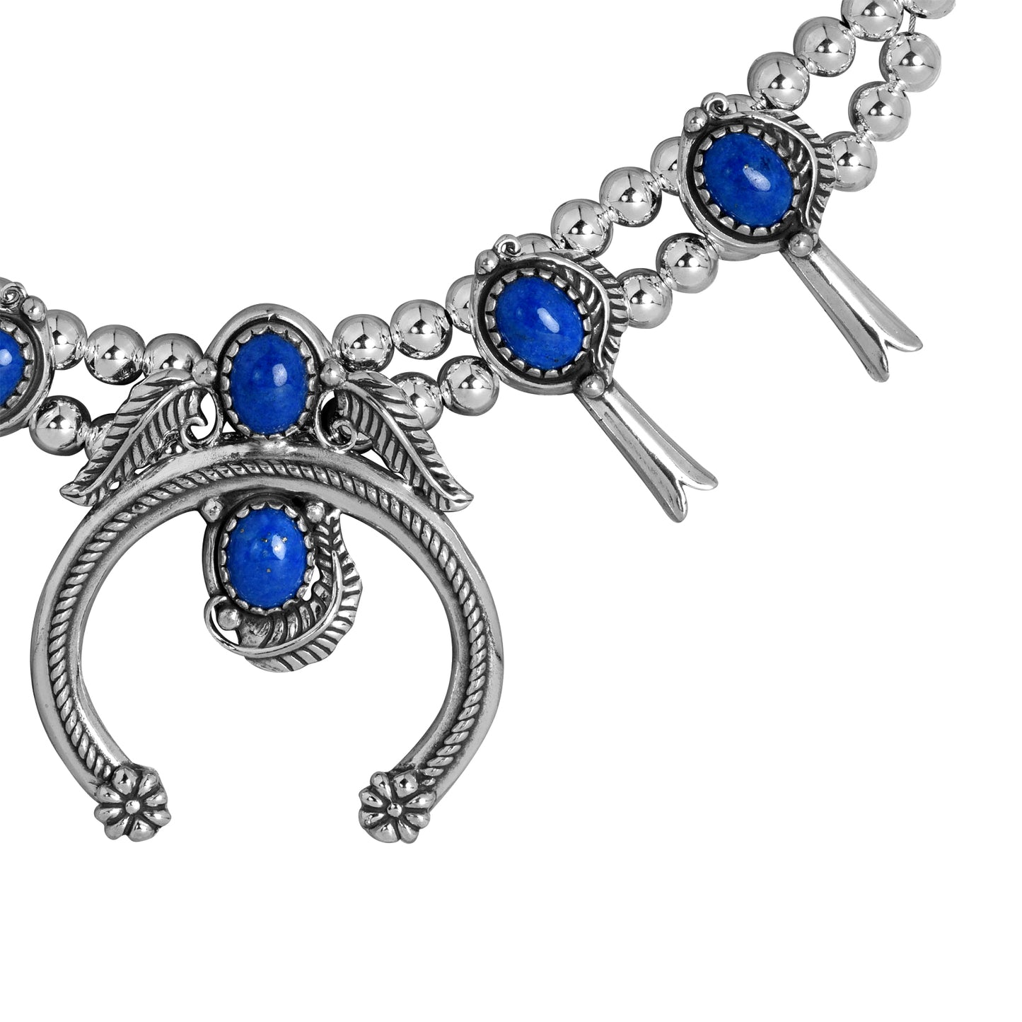 Sterling Silver Denim Lapis Squash Blossom Necklace, 17 to 20 Inches
