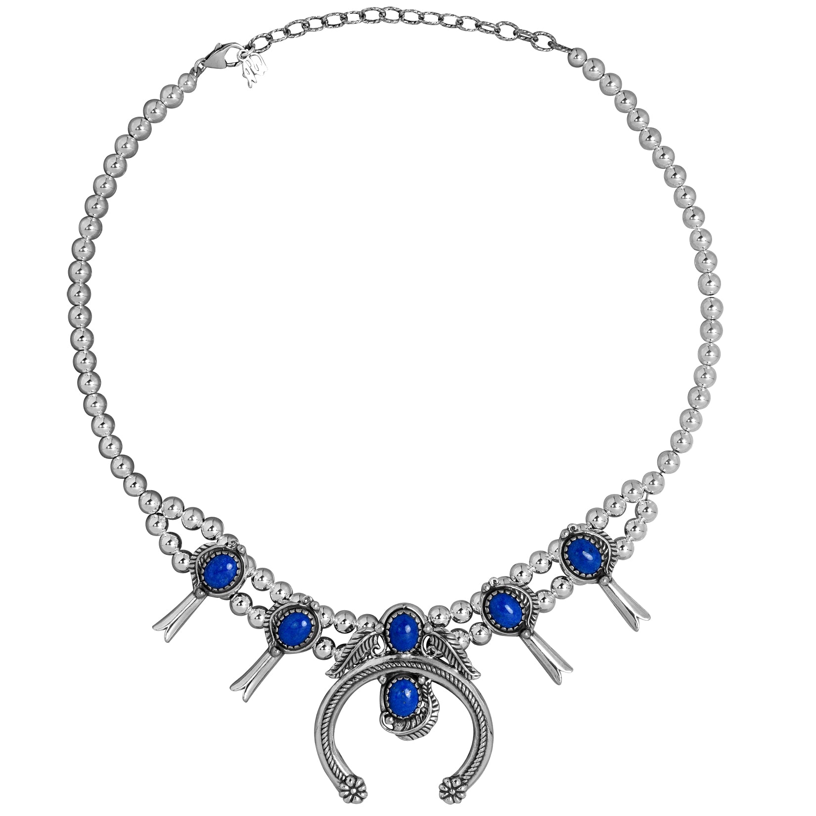 Sterling Silver Denim Lapis Squash Blossom Necklace