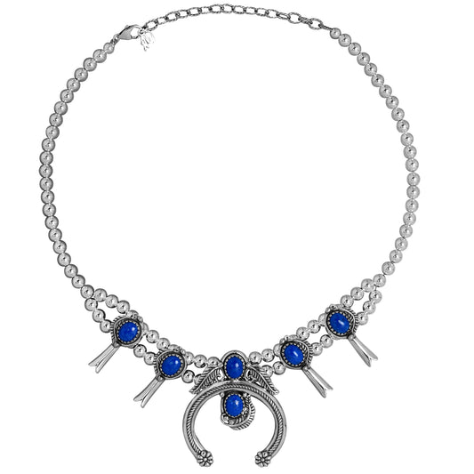 Sterling Silver Denim Lapis Squash Blossom Necklace