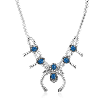 Sterling Silver Denim Lapis Squash Blossom Necklace, 17 to 20 Inches
