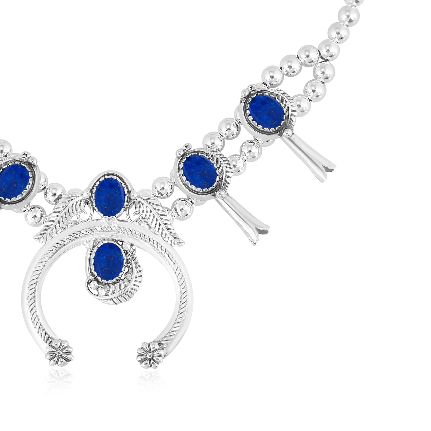Sterling Silver Lapis Lazuli Squash Blossom Necklace, 17 to 20 Inches