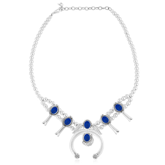 Sterling Silver Lapis Lazuli Squash Blossom Necklace, 17 to 20 Inches