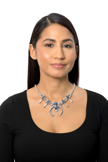 EXCLUSIVELY OURS! Sterling Silver Labradorite Squash Blossom Necklace 17 to 20 Inches