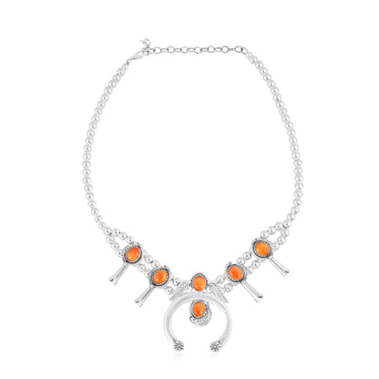 EXCLUSIVELY OURS! Sterling Silver Orange Spiny Oyster Squash Blossom Necklace, 17 to 20 Inches