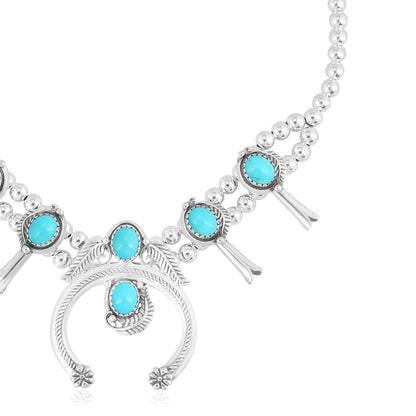 Sterling Silver Kingman Turquoise Squash Blossom Naja Necklace, 17 to 20 Inches