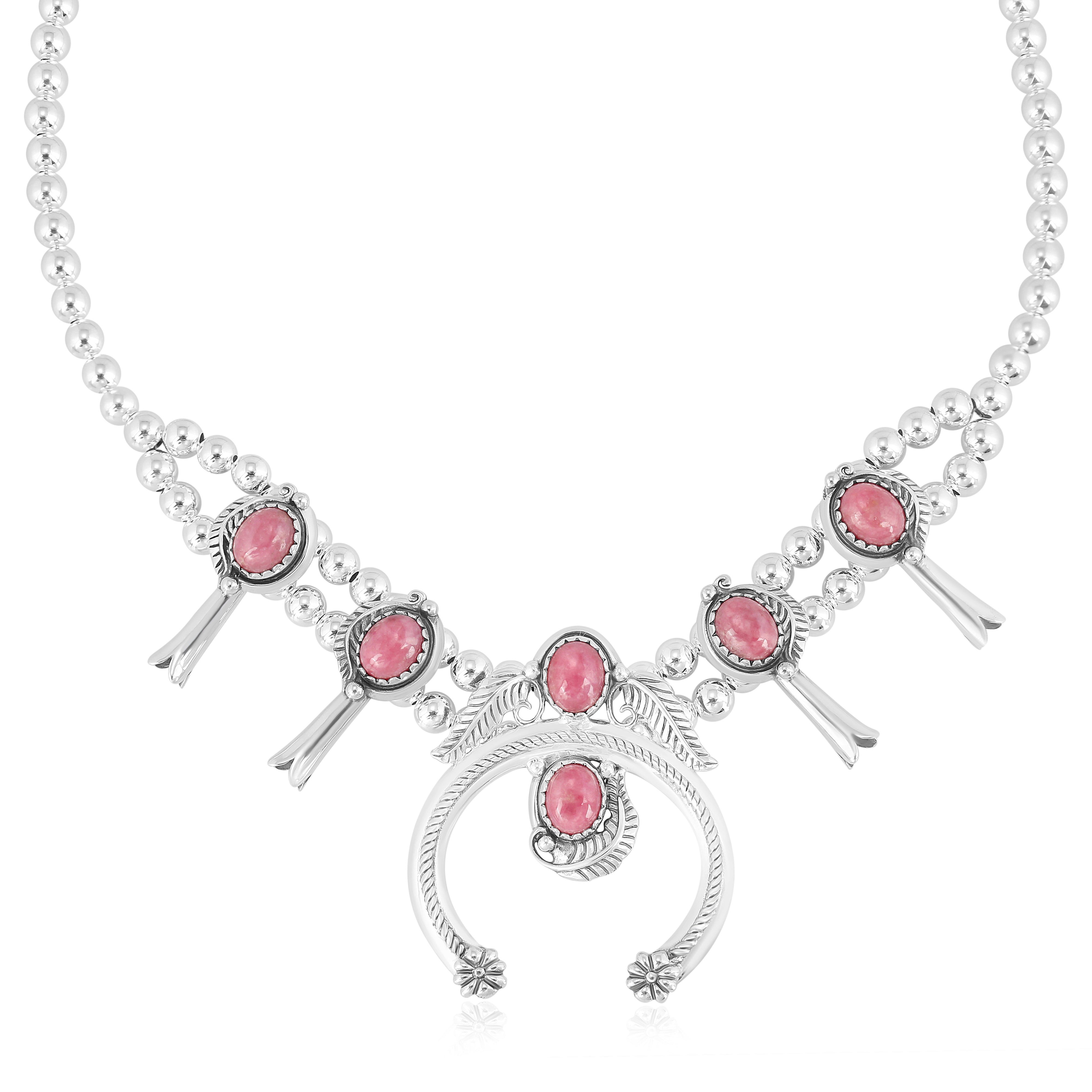 Sterling Silver Rhodonite Squash Blossom Naja Necklace – American West ...