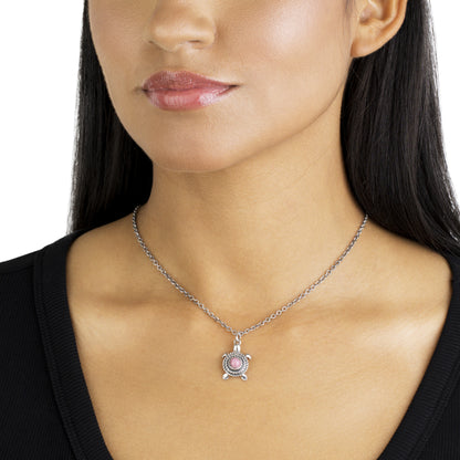 Sterling Silver Rhodonite Turtle Design Pendant Necklace, 16-19 Inches