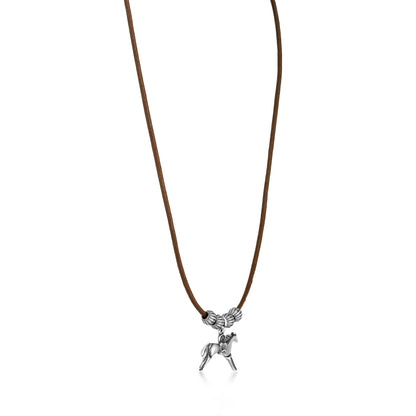 Sterling Silver Leather Horse Necklace, 17 Inches