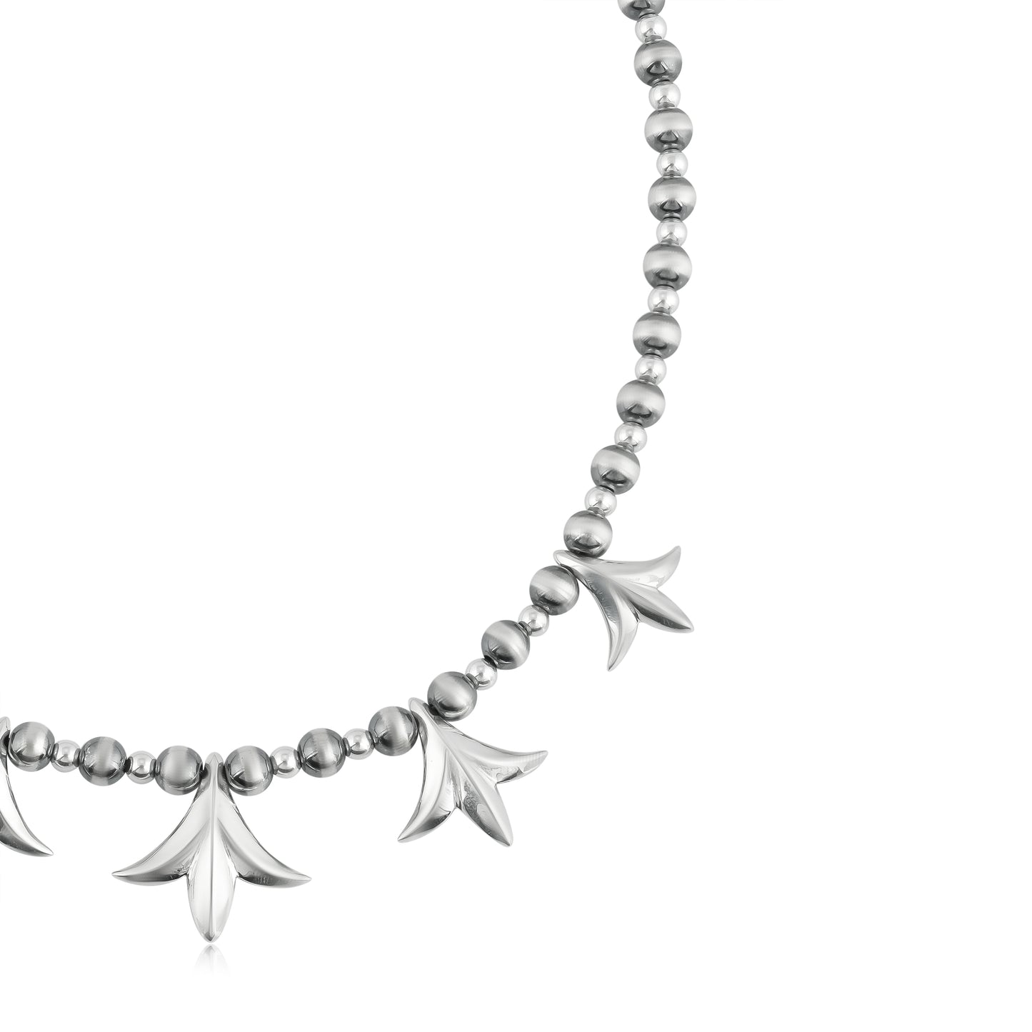 Sterling Silver Peak Squash Blossom Beaded Necklace 17 to 21 inch