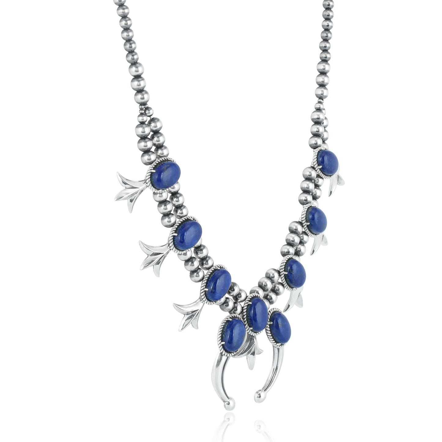 Sterling Silver Blue Lapis Squash Blossom Naja Necklace, 18 to 21 Inches