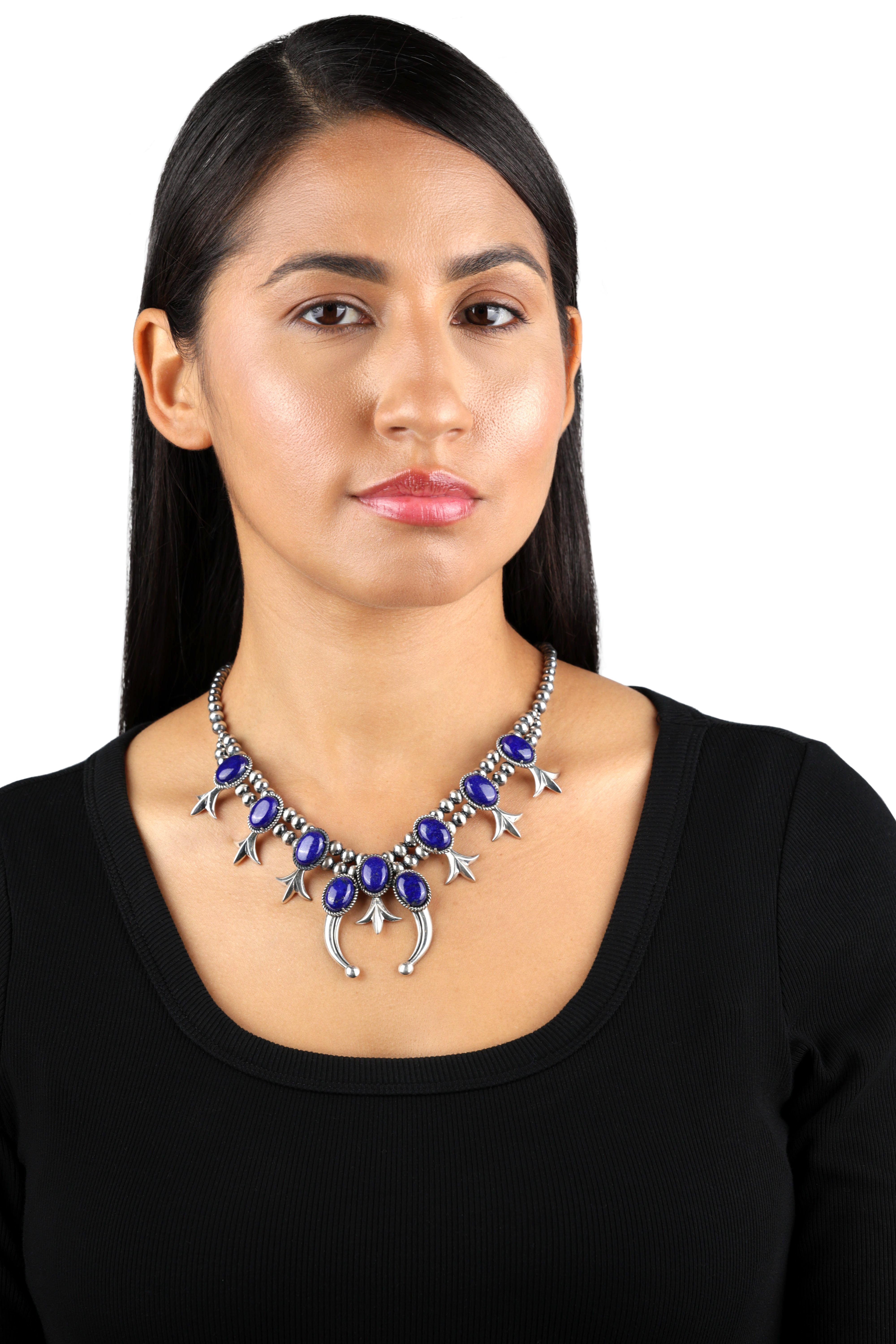 Sterling Silver Lapis Squash Blossom Naja Necklace – American West