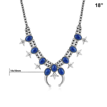 Sterling Silver Blue Lapis Squash Blossom Naja Necklace, 18 to 21 Inches
