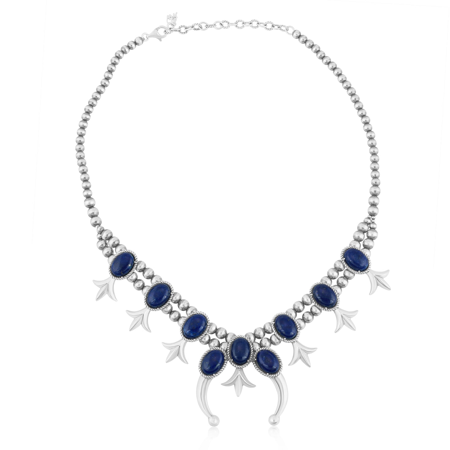 Sterling Silver Blue Lapis Squash Blossom Naja Necklace, 18 to 21 Inches