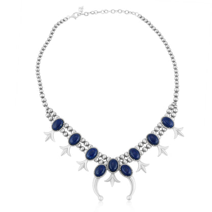 Sterling Silver Blue Lapis Squash Blossom Naja Necklace, 18 to 21 Inches