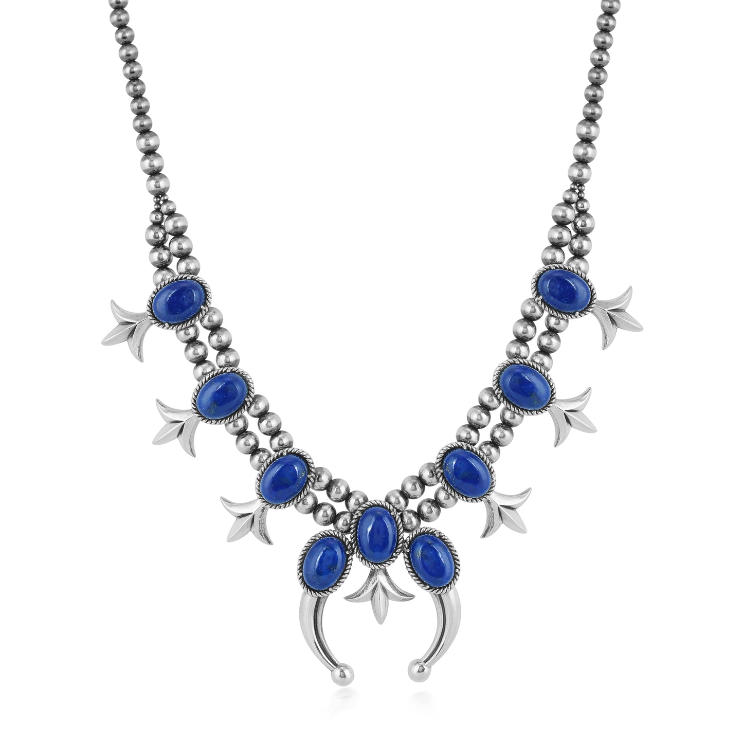 Sterling Silver Blue Lapis Squash Blossom Naja Necklace, 18 to 21 Inches