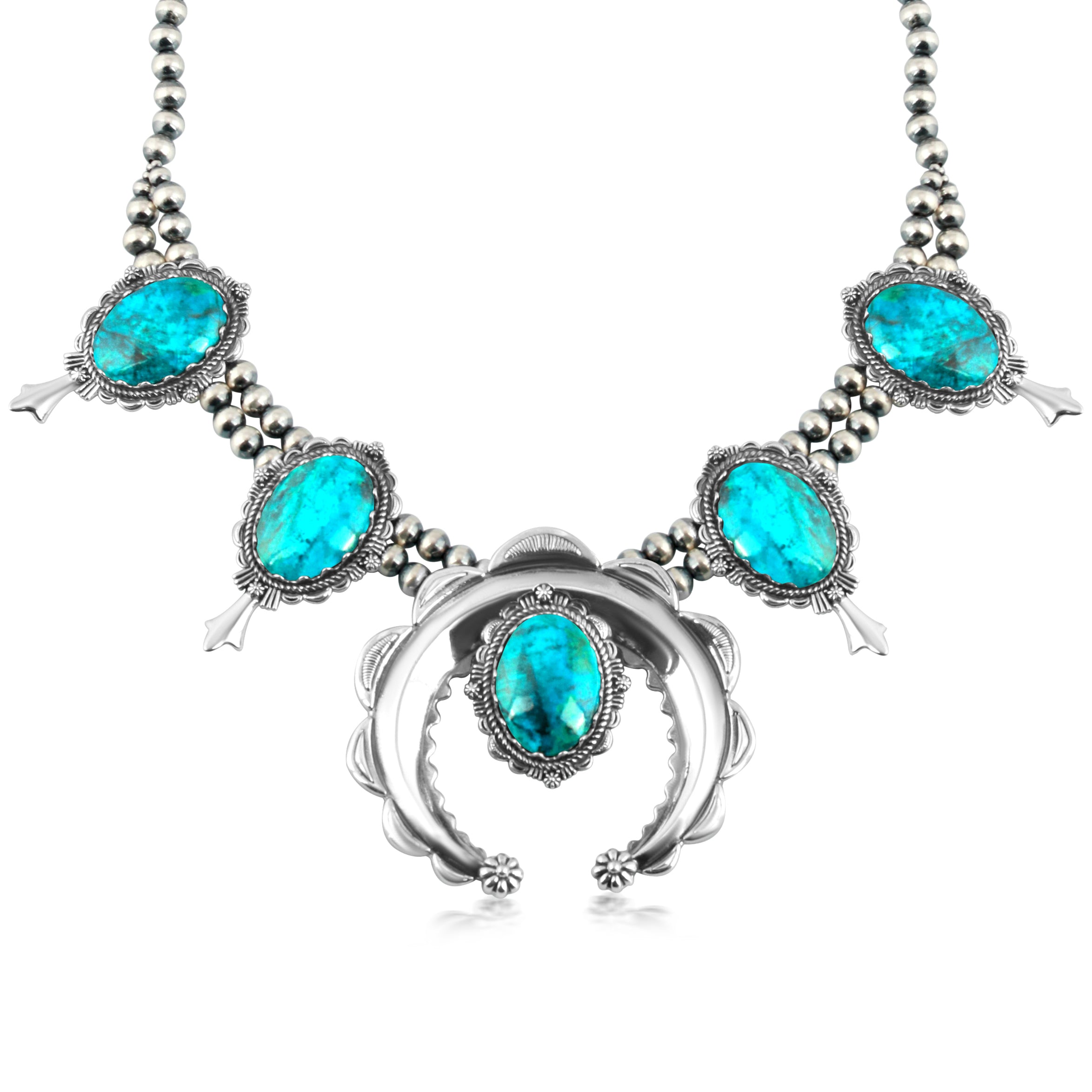 Sterling Silver Chrysocolla Squash Blossom Necklace – American