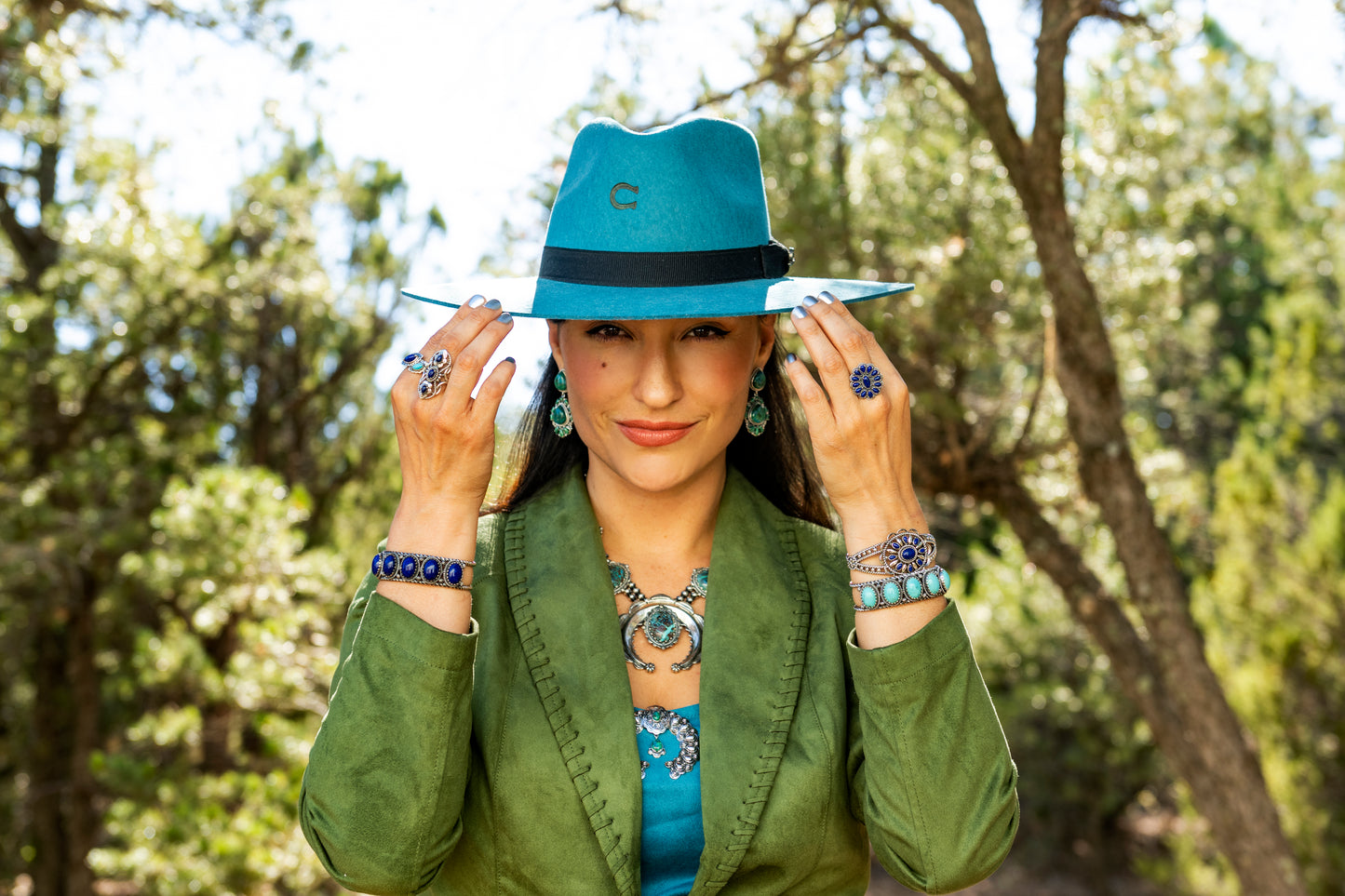 Sterling Silver Chrysocolla Naja Squash Blossom Necklace, 17 to 20 Inches