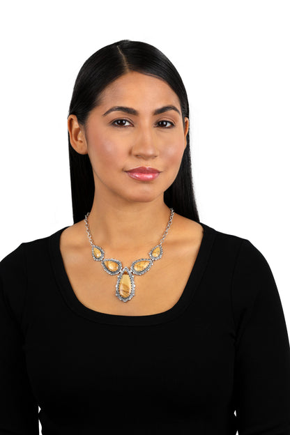Genuine Picture Jasper Sterling Silver Collar Necklace, 17 Inches