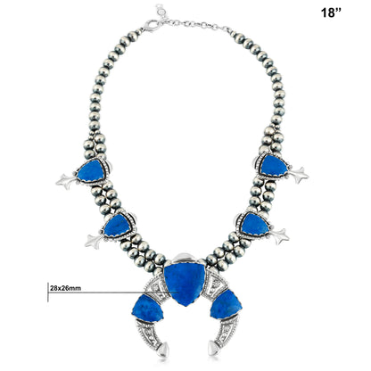 Sterling Silver Lapis Arrowhead Squash Blossom Statement Necklace, 18 to 21 Inches