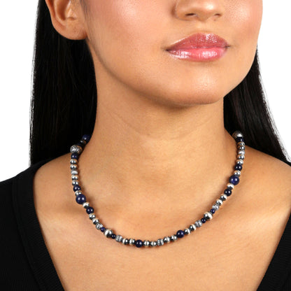 Sterling Silver Genuine Lapis Lazuli Multi Beaded Necklace, 17 - 19 Inches