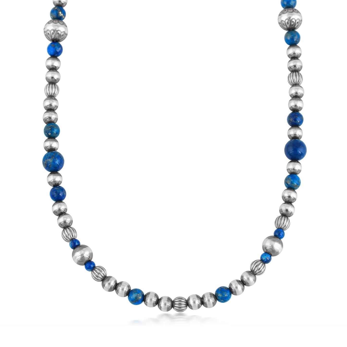 American West Sterling Silver Women's Necklace Genuine Lapis Multi Beaded Design, 17 to 20 Inches