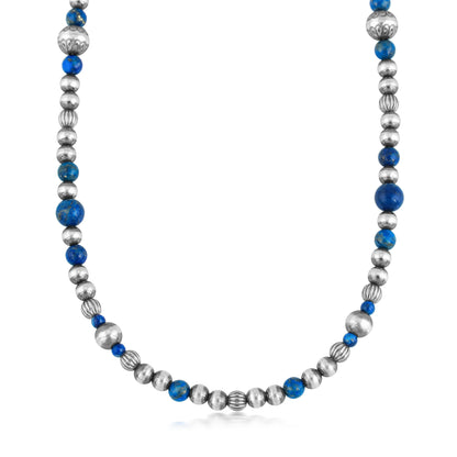 American West Sterling Silver Women's Necklace Genuine Lapis Multi Beaded Design, 17 to 20 Inches