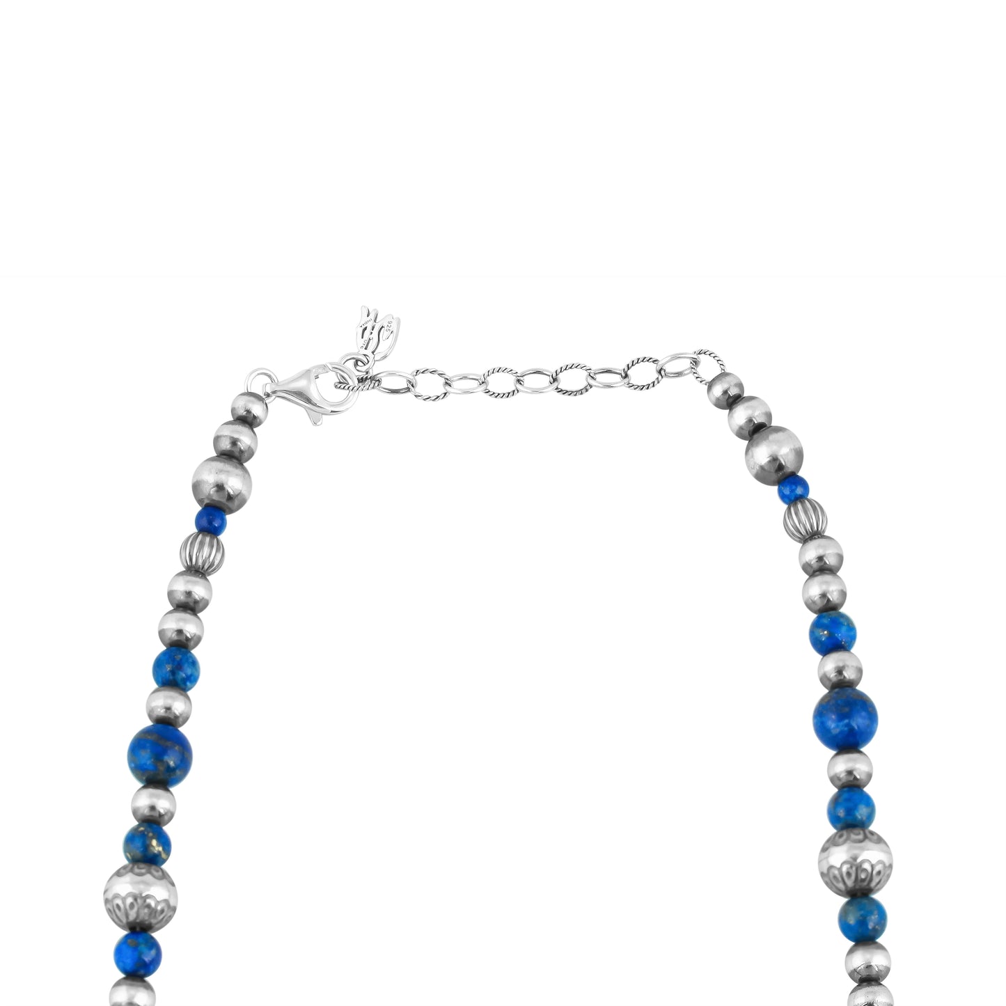 Sterling Silver Genuine Lapis Lazuli Multi Beaded Necklace, 17 - 19 Inches