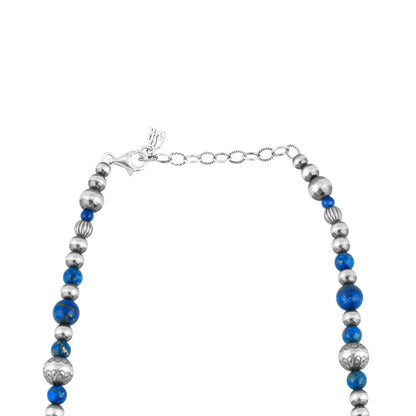 Sterling Silver Genuine Lapis Lazuli Multi Beaded Necklace, 17 - 19 Inches