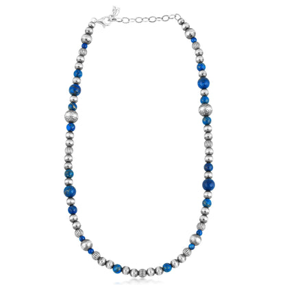 Sterling Silver Genuine Lapis Lazuli Multi Beaded Necklace, 17 - 19 Inches