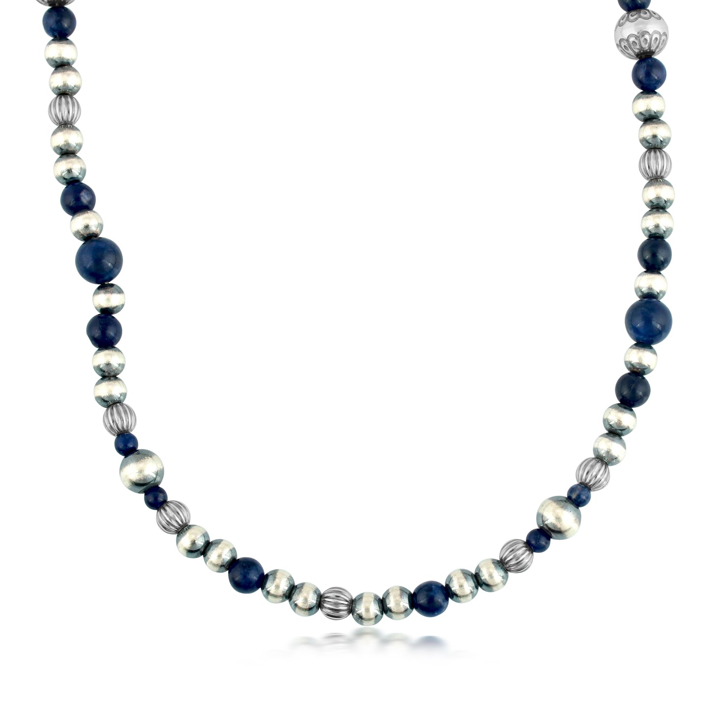American West Sterling Silver Women's Necklace Genuine Sodalite Multi Beaded Design, 17 to 20 Inches
