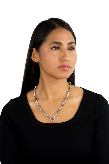 Sterling Silver Native Pearl Mixed Beads Toggle Necklace, 20 Inches