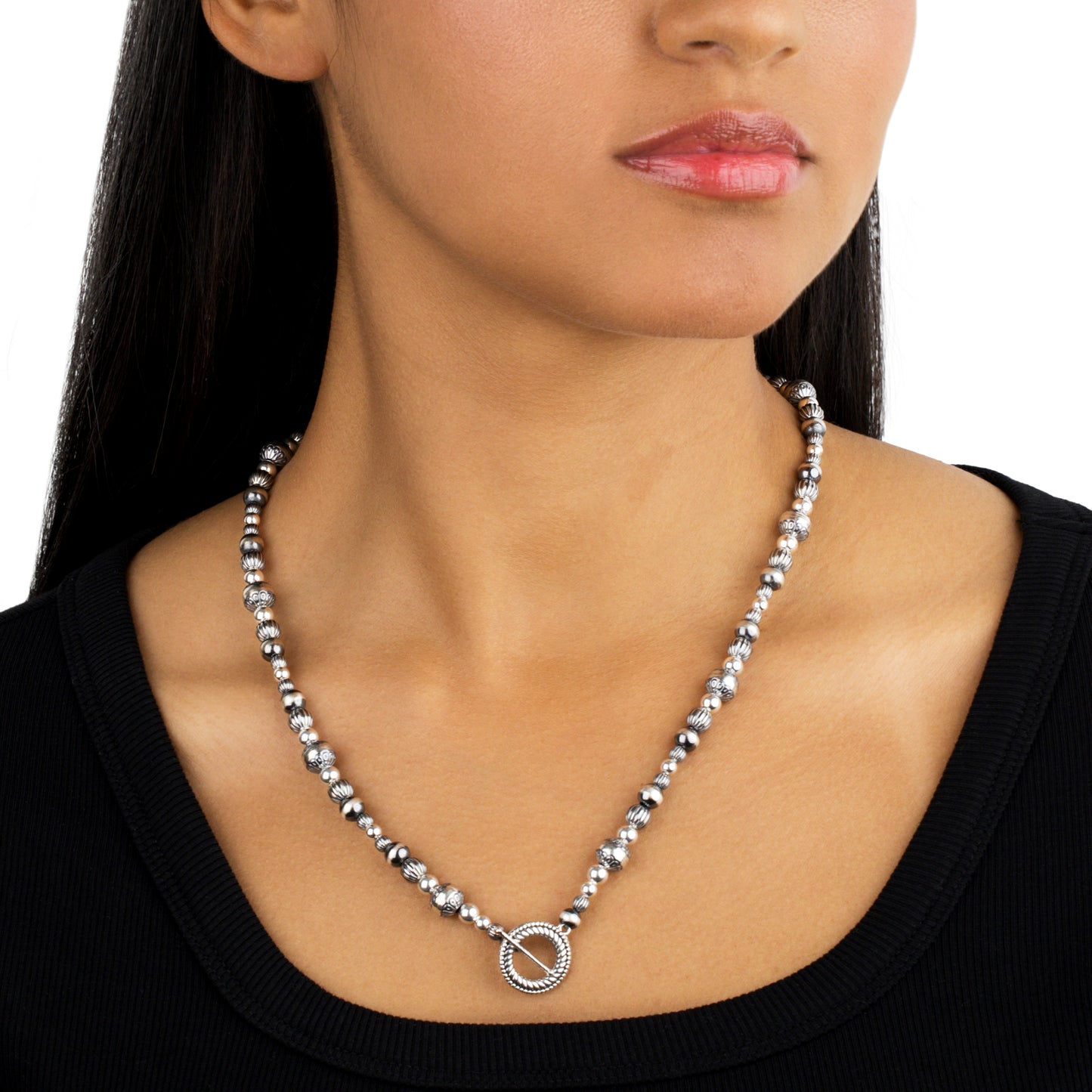 Sterling Silver Native Pearl Mixed Beads Toggle Necklace, 20 Inches