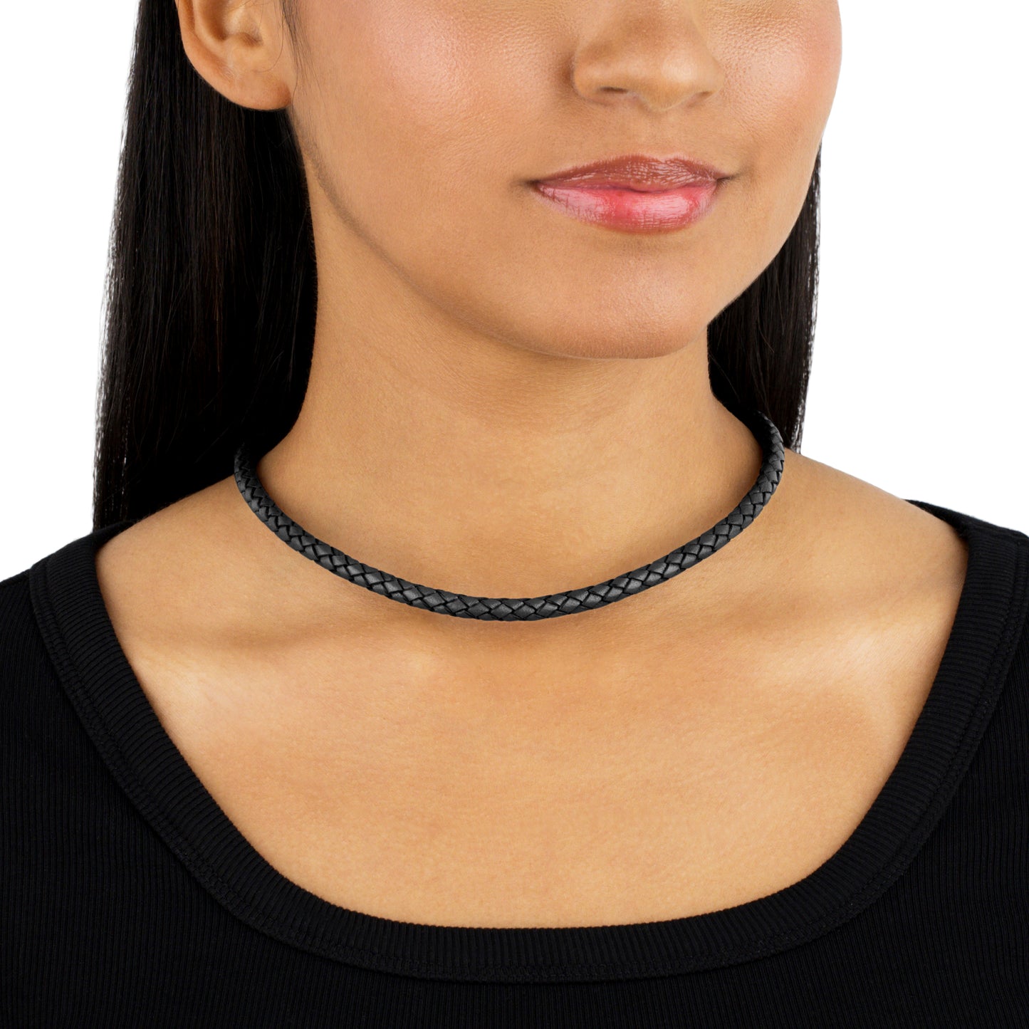 Braided Black Genuine Leather Sterling Silver Necklace, 17 -20 Inches