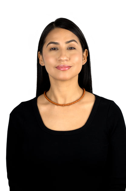 Braided Genuine Antique Orange Leather Sterling Silver Necklace, 17 to 20 Inches