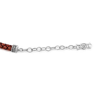 Braided Light Brown Genuine Leather Sterling Silver Necklace, 17 -20 Inches