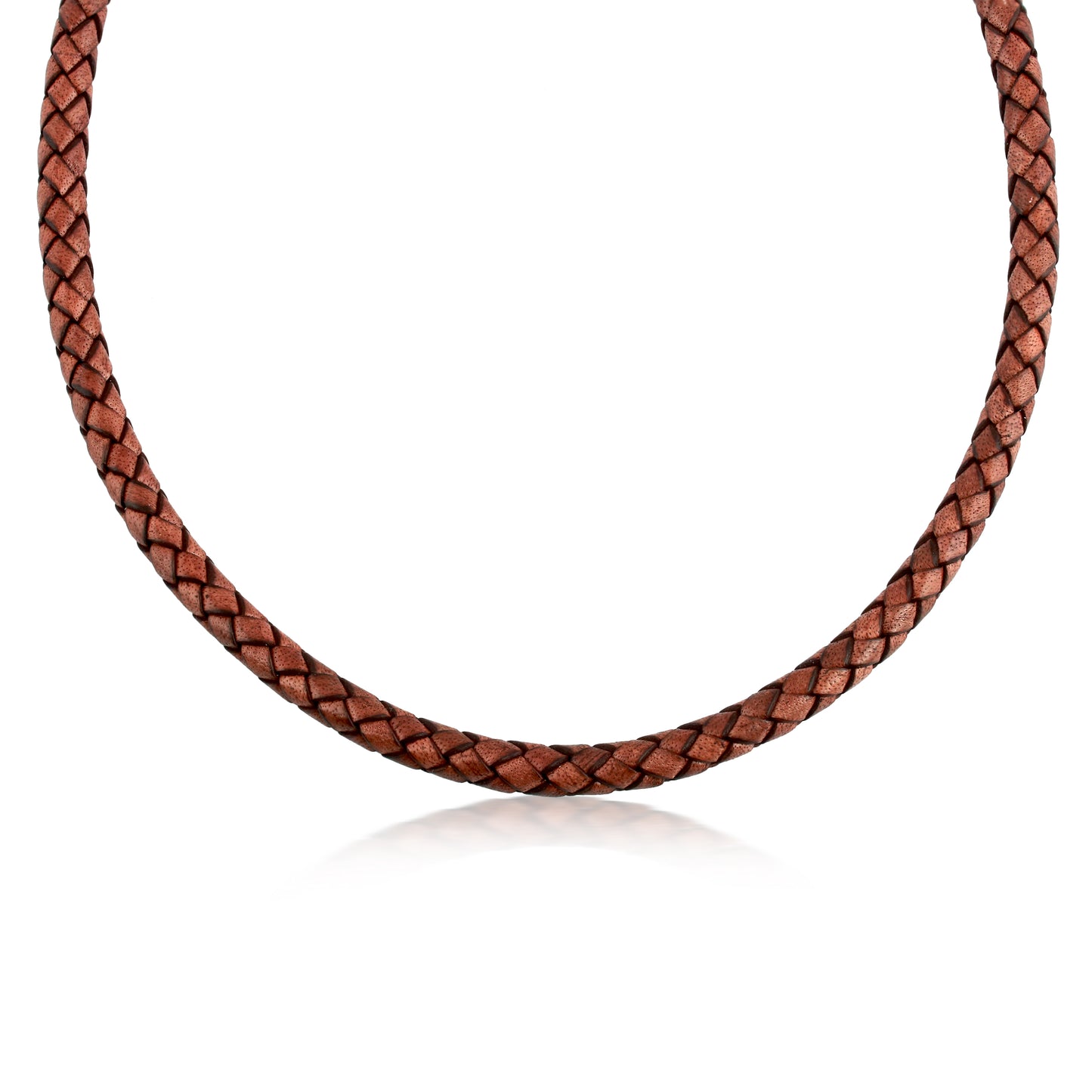Braided Genuine Brown Leather Sterling Silver Necklace