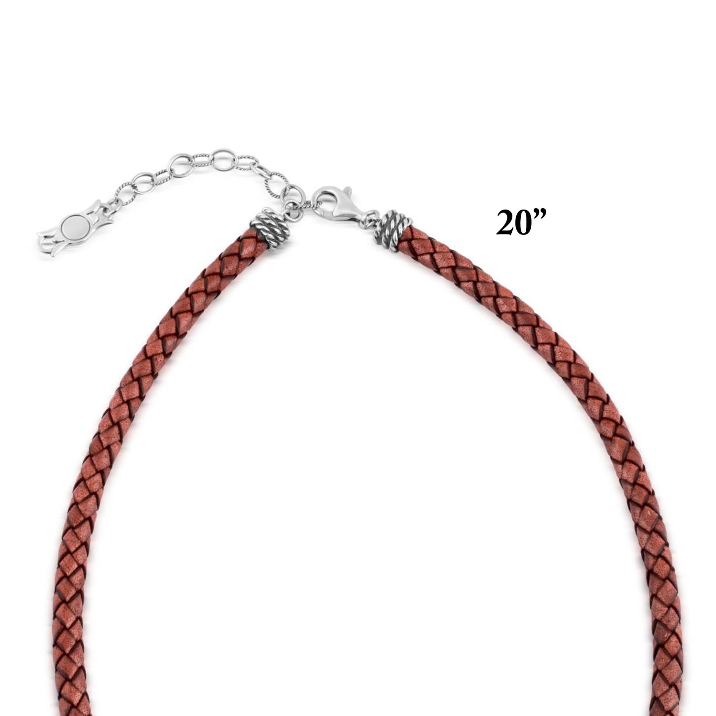 Braided Brown Genuine Leather Sterling Silver Necklace, 17 -20 Inches