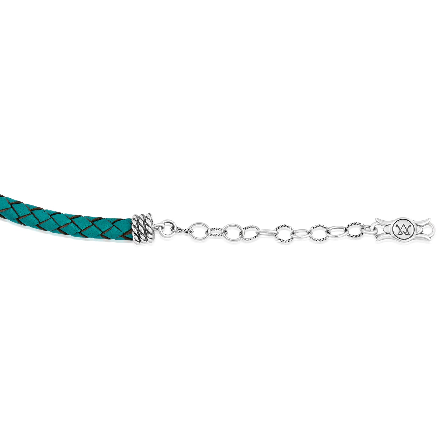 Braided Genuine Turquoise Leather Sterling Silver Necklace