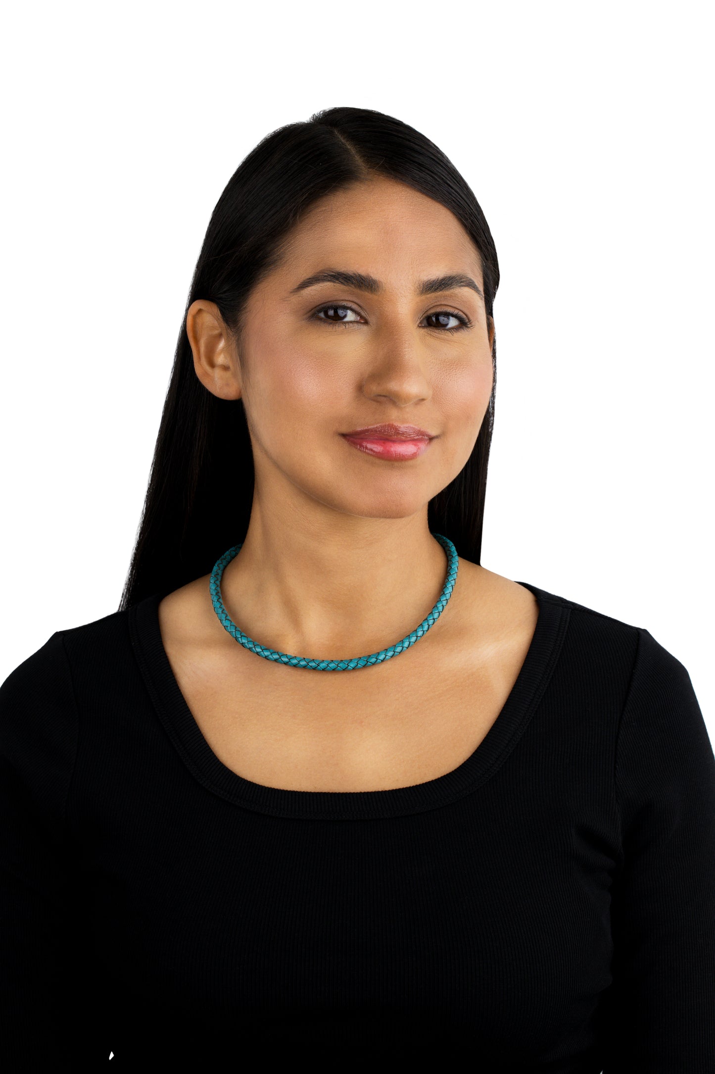 Braided Turquoise Genuine Leather Sterling Silver Necklace, 17-20 Inches