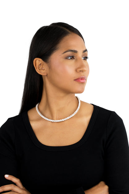 Braided White Genuine Leather Sterling Silver Necklace, 17-20 Inches