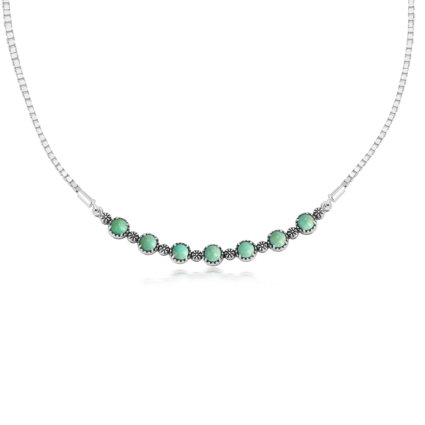Sterling Silver Green Blue Turquoise Friendship Plaque Necklace, 15 to 20 Inches