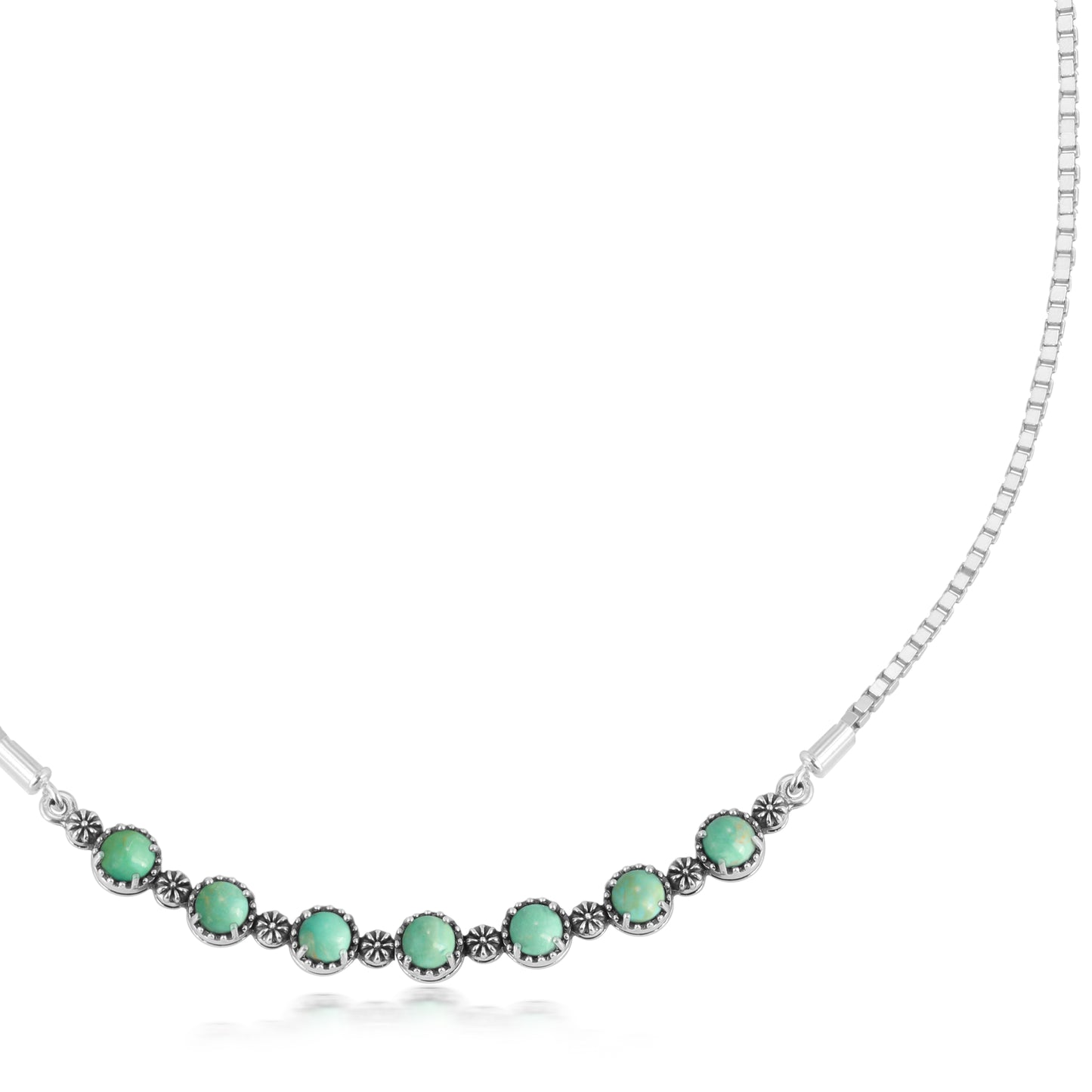 Sterling Silver Green Blue Turquoise Friendship Plaque Necklace, 15 to 20 Inches