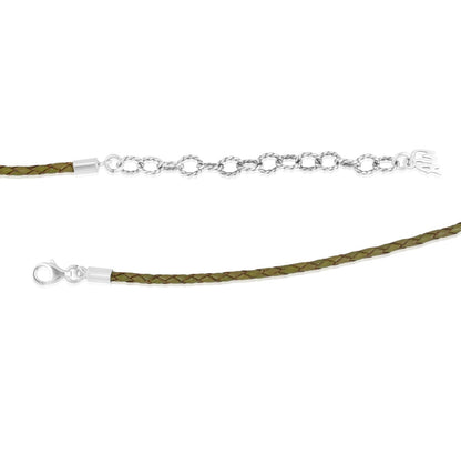 Sterling Silver Brown Leather Turtle Necklace, 17 to 20 Inches
