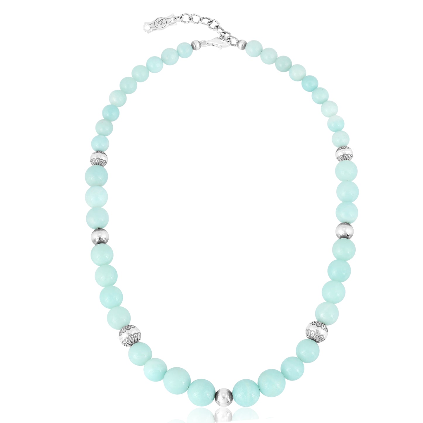 Sterling Silver and Graduated Amazonite Gemstone Bead Necklace, 17 or 20 Inches