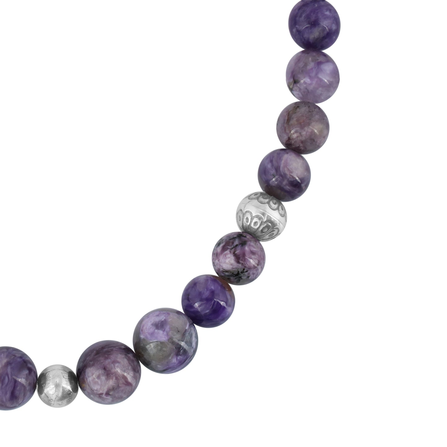 Sterling Silver and Graduated Charoite Gemstone Bead Necklace, 20 Inches