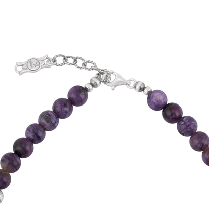 Sterling Silver and Graduated Charoite Gemstone Bead Necklace, 20 Inches