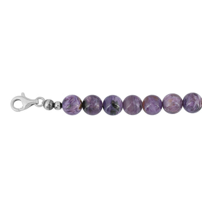 Sterling Silver and Graduated Charoite Gemstone Bead Necklace, 20 Inches